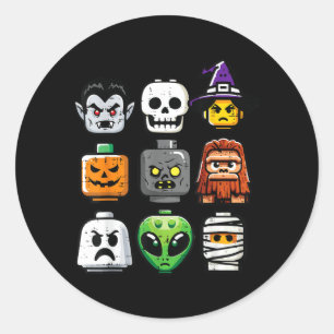 Halloween Brick Pumpkin Ghost Heads Costume Boys Classic Round Sticker