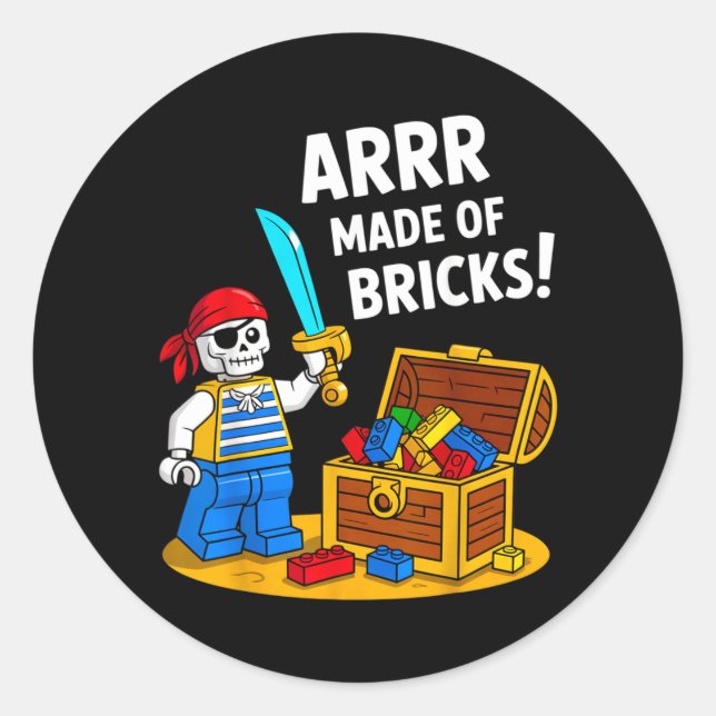 Halloween Bricks Pirate Skeleton Builder Blocks Classic Round Sticker (Front)