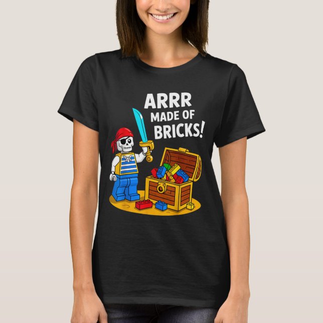 Halloween Bricks Pirate Skeleton Builder Blocks T-Shirt (Front)