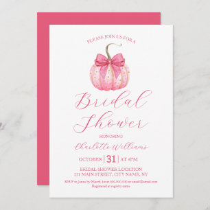 Halloween Bridal Shower Coquette Bow Pink Pumpkin  Invitation