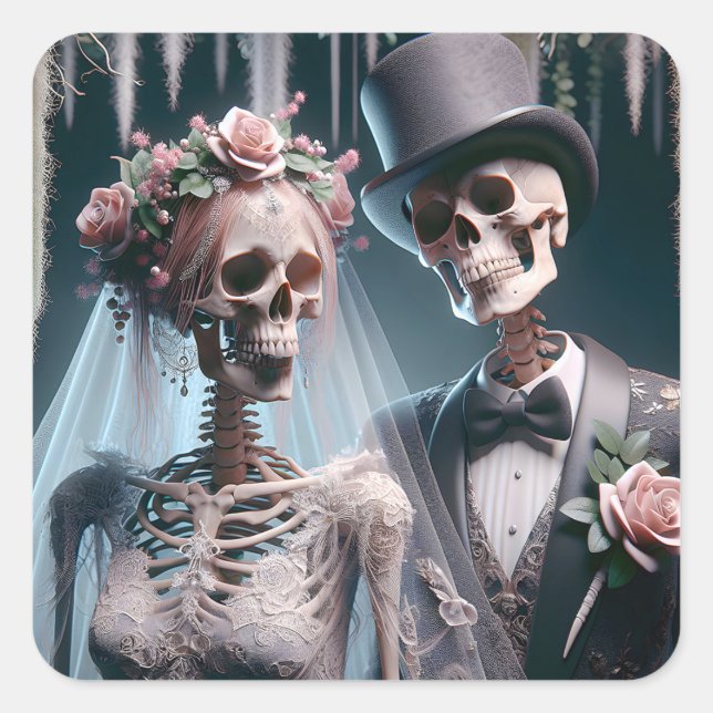 Halloween Bride And Groom Square Sticker (Front)