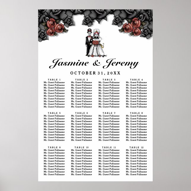 Halloween Bride Groom Poster Wedding Seating Chart (Front)