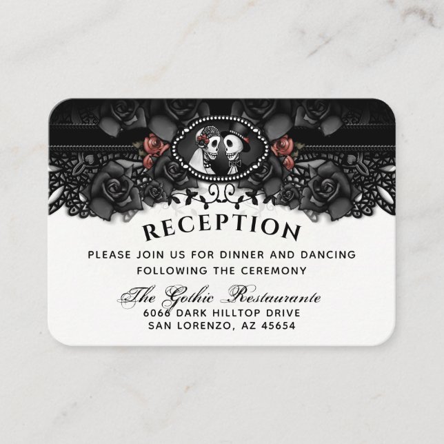 Halloween Bride & Groom Wed Skeletons Reception En Enclosure Card (Front)