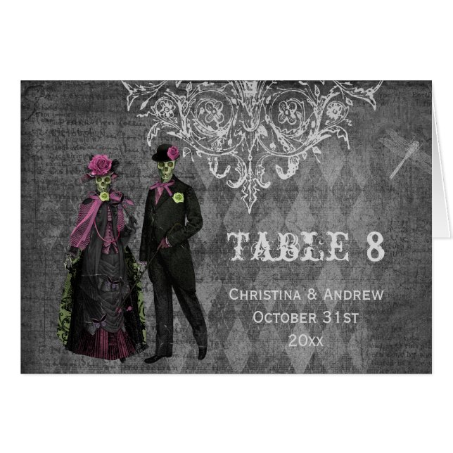 Halloween Bride & Groom Wedding Table Number Card (Front Horizontal)