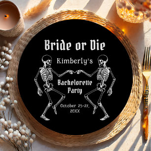 Halloween Bride or Die Skeleton Bachelorette Party Paper Plate