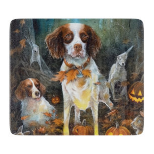 Halloween Brittany Spaniel With Pumpkins Scary Cutting Board