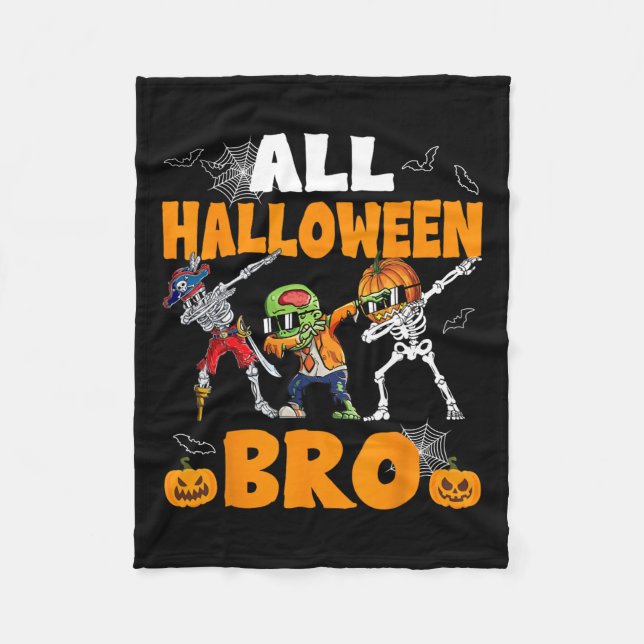Halloween Bro Dabbing Skeleton Jack O Lantern Boys Fleece Blanket (Front)