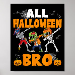 Halloween Bro Dabbing Skeleton Jack O Lantern Boys Poster