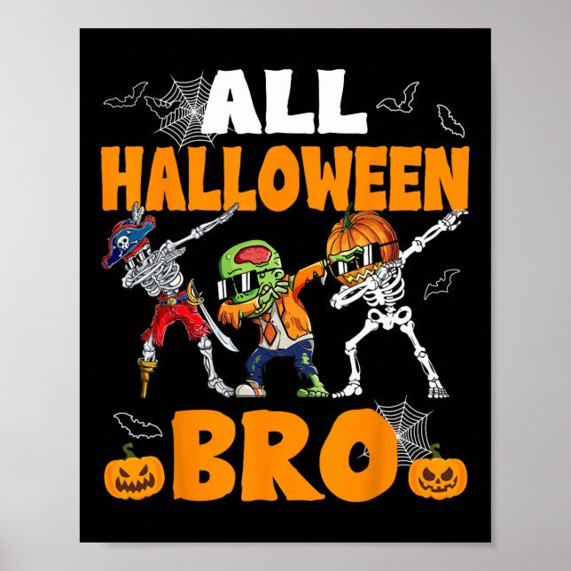 Halloween Bro Dabbing Skeleton Jack O Lantern Boys Poster (Front)