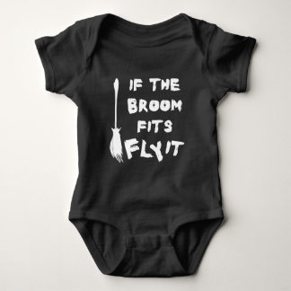 Halloween Broom Flying Quote with White Text Baby Bodysuit
