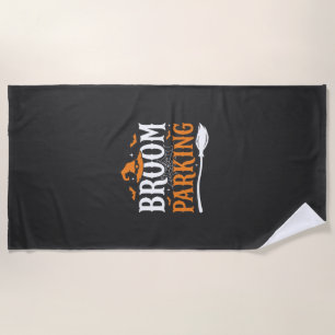Halloween Broom Parking Witch Hat Graphic Beach Towel
