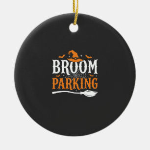 Halloween Broom Parking Witch Hat Graphic Ceramic Ornament