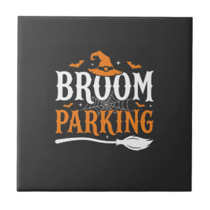 Halloween Broom Parking Witch Hat Graphic Ceramic Tile