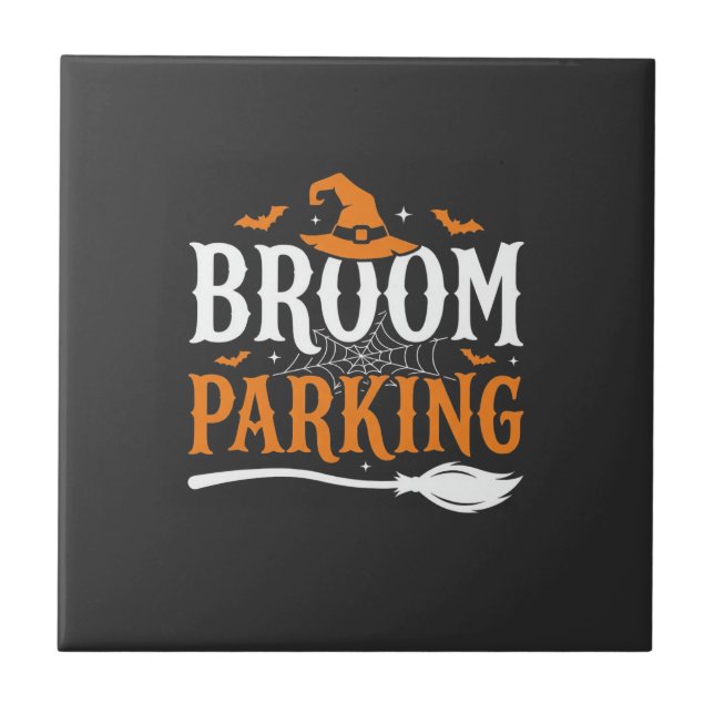 Halloween Broom Parking Witch Hat Graphic Ceramic Tile (Front)
