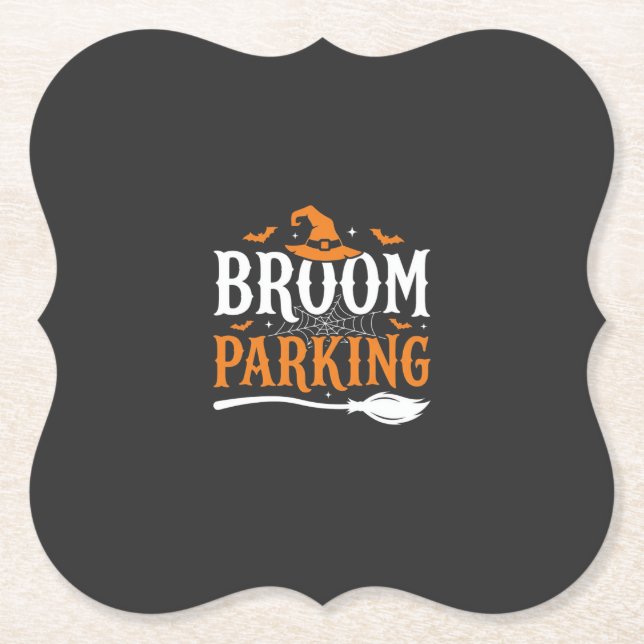 Halloween Broom Parking Witch Hat Graphic Paper Coaster (Front)