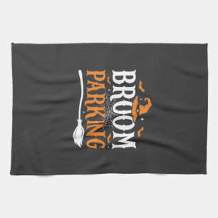 Halloween Broom Parking Witch Hat Graphic Tea Towel