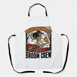 Halloween Broom Rides Vintage Skeleton Witch Graph Apron