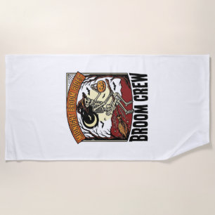 Halloween Broom Rides Vintage Skeleton Witch Graph Beach Towel
