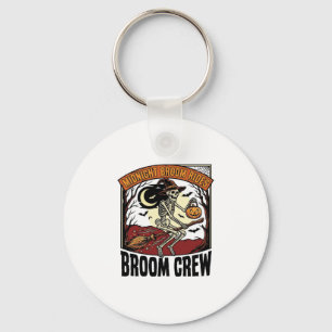 Halloween Broom Rides Vintage Skeleton Witch Graph Key Ring