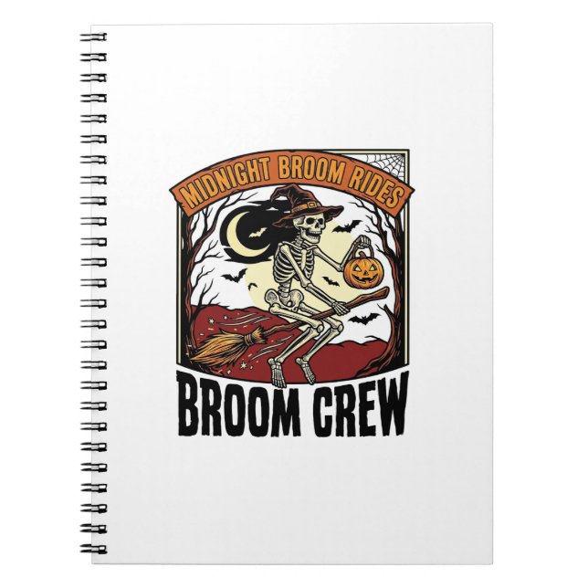 Halloween Broom Rides Vintage Skeleton Witch Graph Notebook (Front)