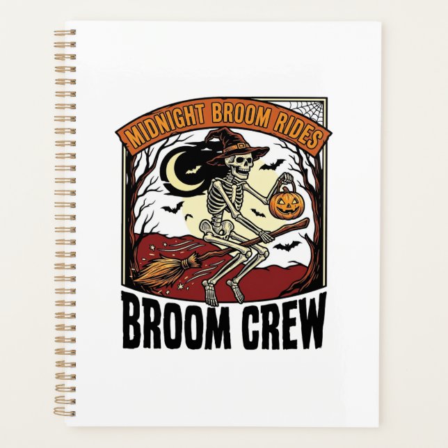 Halloween Broom Rides Vintage Skeleton Witch Graph Planner (Front)