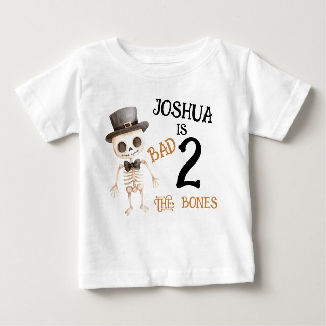 Halloween Brown Bad Two The Bone 2nd Birthday Baby T-Shirt (Front)