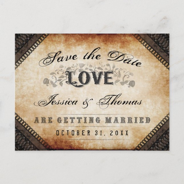 Halloween Brown Gothic LOVE Save Date PostCard (Front)