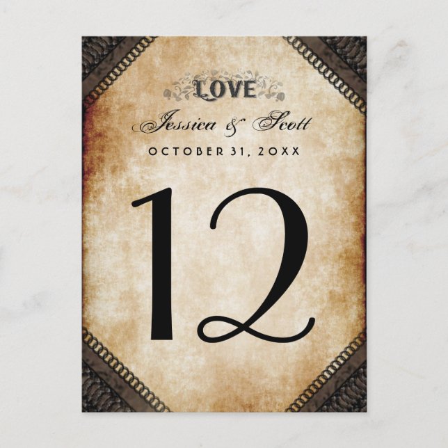 Halloween Brown Gothic LOVE Table Number Cards (Front)