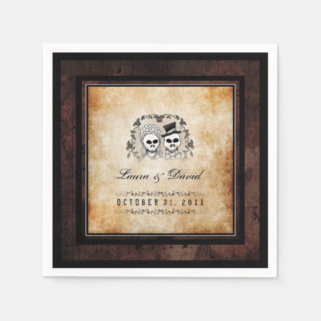 Halloween Brown Gothic Skeletons Matching Wedding Napkin (Front)
