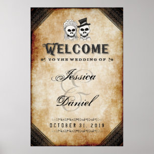 Halloween Brown Skeletons 24x36 Welcome to Wedding Poster