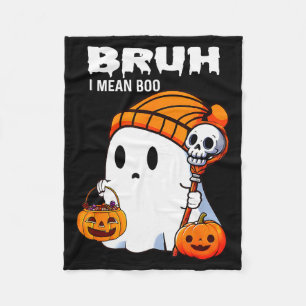 Halloween Bruh Ghost Boo Skull Pumpkin Boys Kids M Fleece Blanket