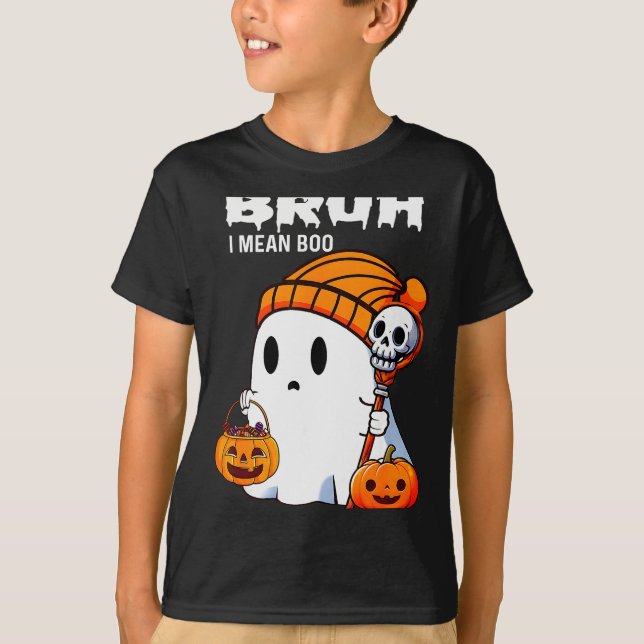 Halloween Bruh Ghost Boo Skull Pumpkin Boys Kids M T-Shirt (Front)