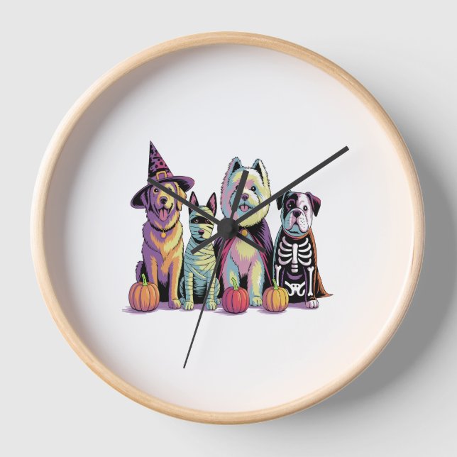 Halloween Brush Squad Dog Clock (Front)