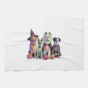 Halloween Brush Squad Dog Tea Towel