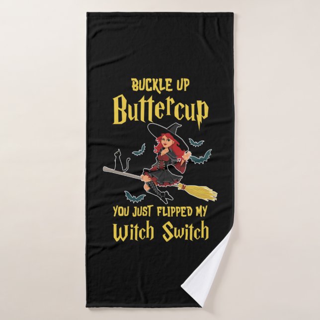 Halloween Buckle Up Buttercup Witch Switch Bath Towel (Bath Towel)