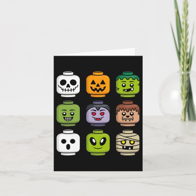 Halloween Building Brick Head Pumpkin Ghost Zombie Card (Front)