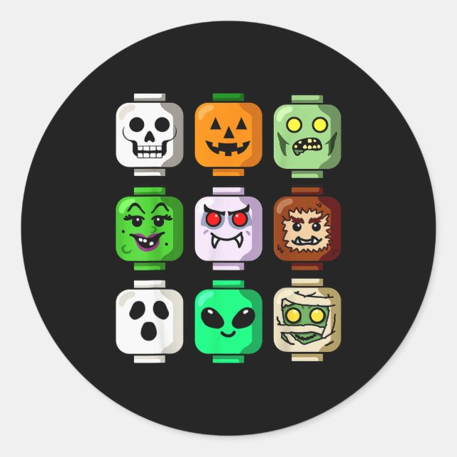 Halloween Building Brick Head Pumpkin Ghost Zombie Classic Round Sticker (Front)