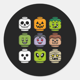 Halloween Building Brick Head Pumpkin Ghost Zombie Classic Round Sticker