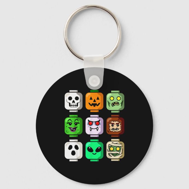 Halloween Building Brick Head Pumpkin Ghost Zombie Key Ring (Front)