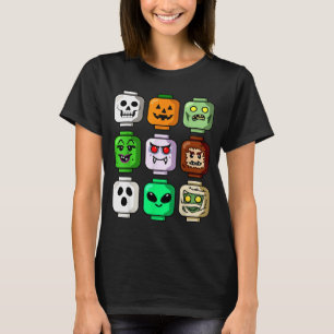Halloween Building Brick Head Pumpkin Ghost Zombie T-Shirt