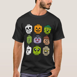 Halloween Building Brick Head Pumpkin Ghost Zombie T-Shirt