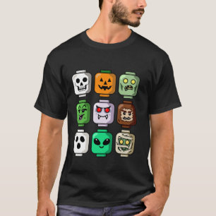 Halloween Building Brick Head Pumpkin Ghost Zombie T-Shirt