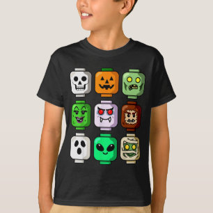 Halloween Building Brick Head Pumpkin Ghost Zombie T-Shirt