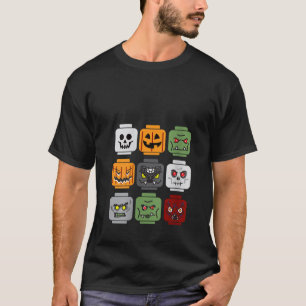 Halloween Building Brick Head Pumpkin Ghost Zombie T-Shirt