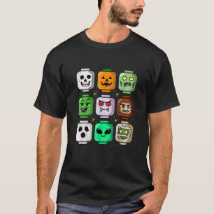 Halloween Building Brick Head Pumpkin Ghost Zombie T-Shirt