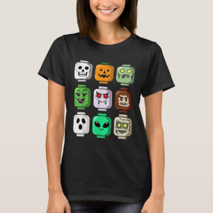 Halloween Building Brick Head Pumpkin Ghost Zombie T-Shirt