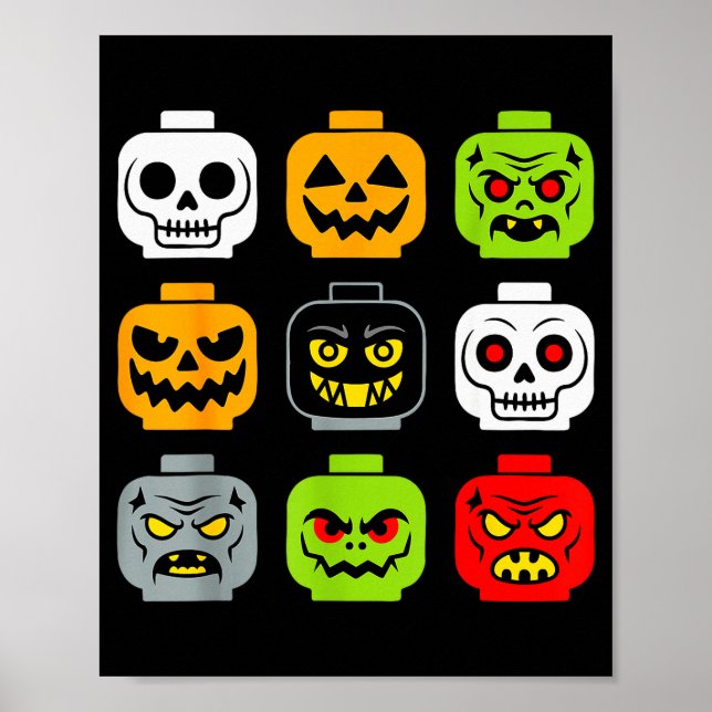 Halloween Building Brick Head Shirt Adult Men Kids Poster (Front)