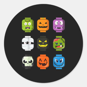Halloween Building Brick Heads Pumpkin Zombie Ghos Classic Round Sticker