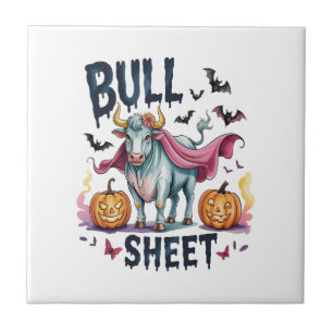 Halloween Bull Sheet,Funny Ghost Cow Ceramic Tile