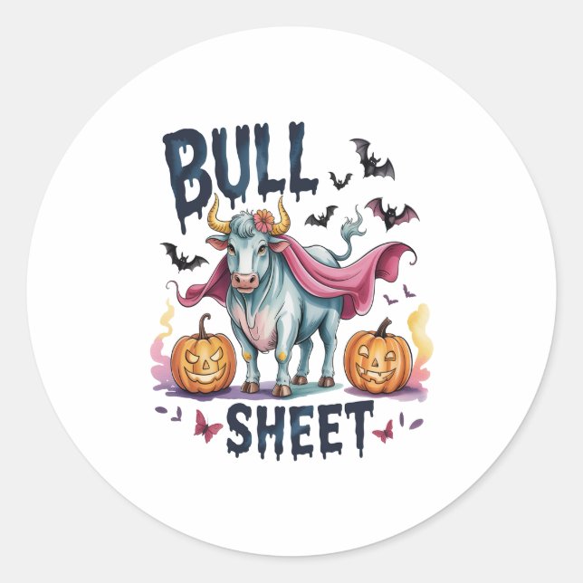 Halloween Bull Sheet,Funny Ghost Cow Classic Round Sticker (Front)